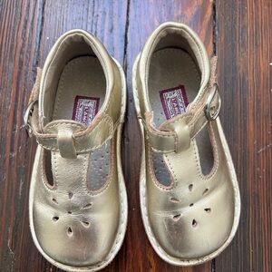 Gold L’amour Leather T-strap Mary Janes